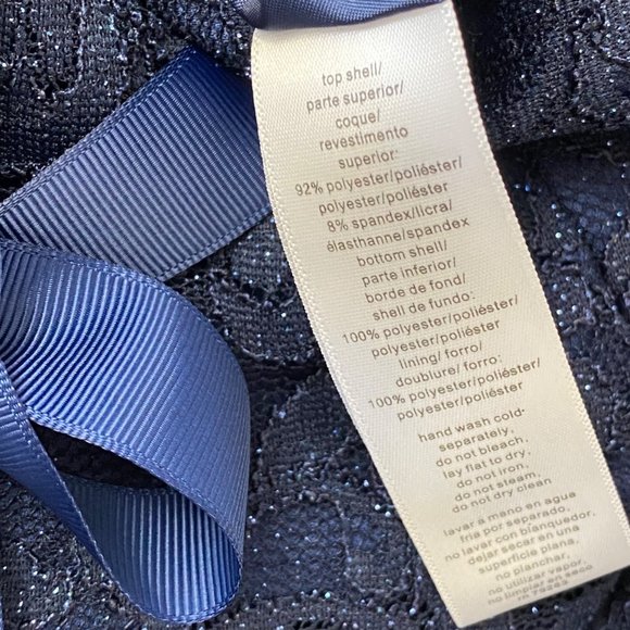 Alex Evenings Women's Navy Blue Lace & Striped Fit & Flare Tea Length Dress 18 - Picture 10 of 12